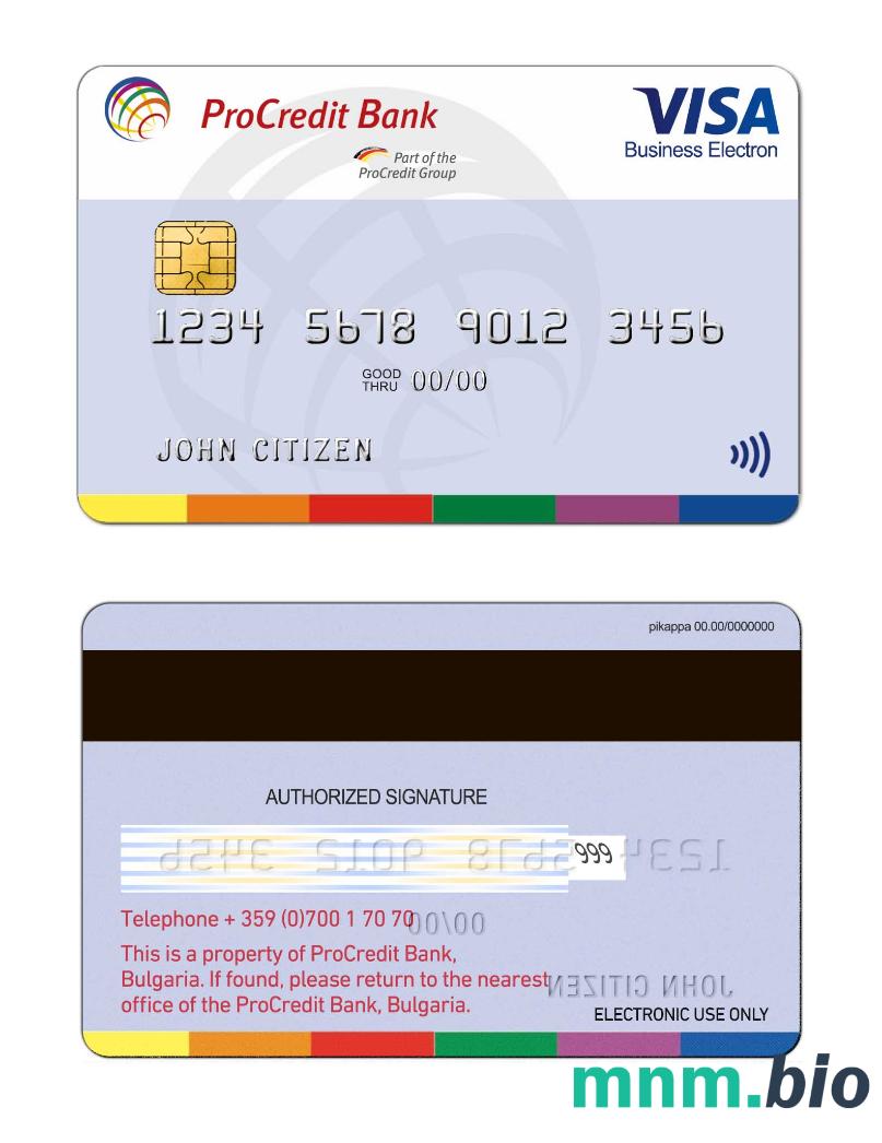 Bulgaria ProCredit bank Visa Electron karta przykład w formacie PSD
